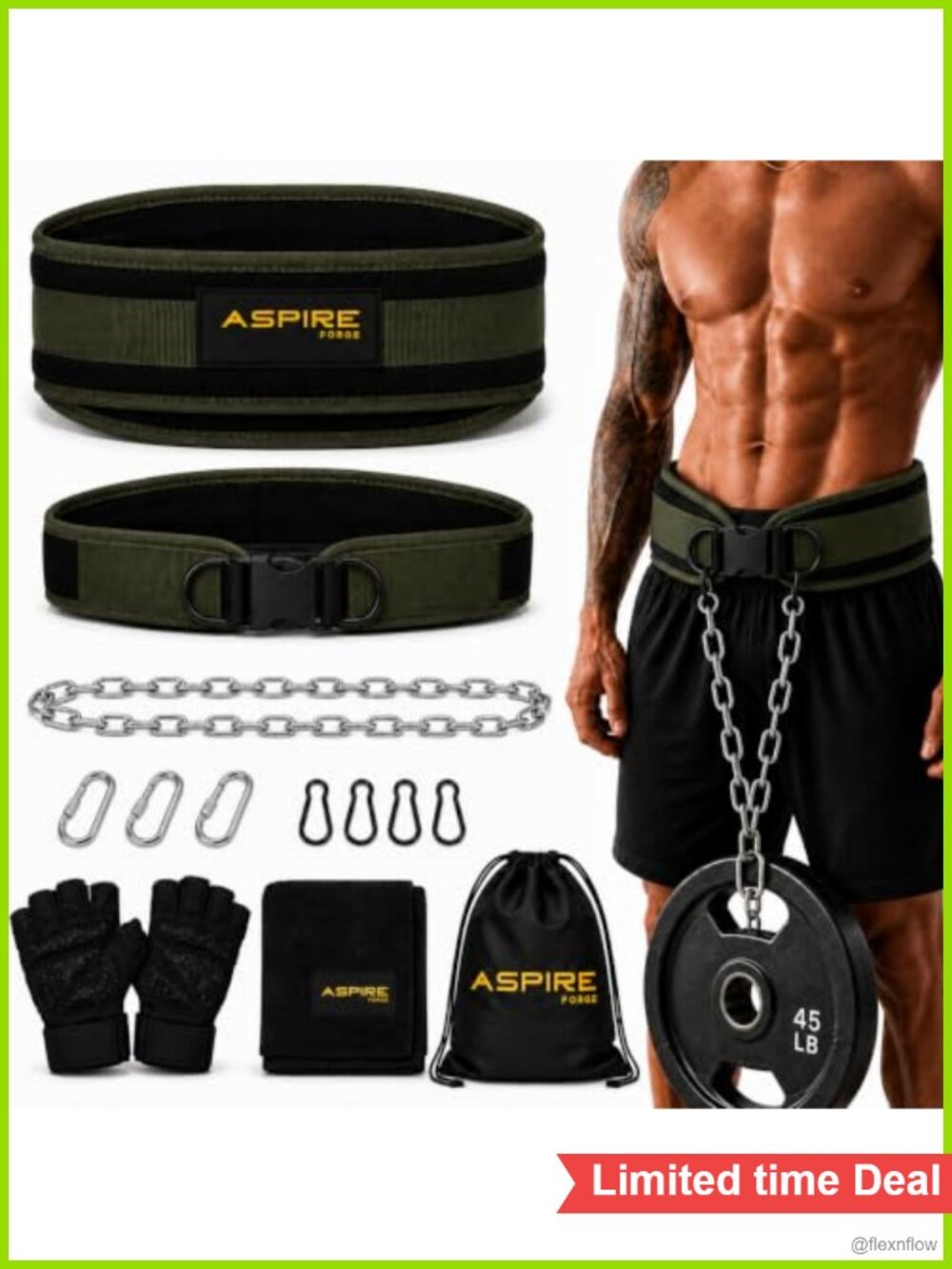 Weighted Dip Belt with Chain for Pull Ups Belt Squats & Dips Complete Kit